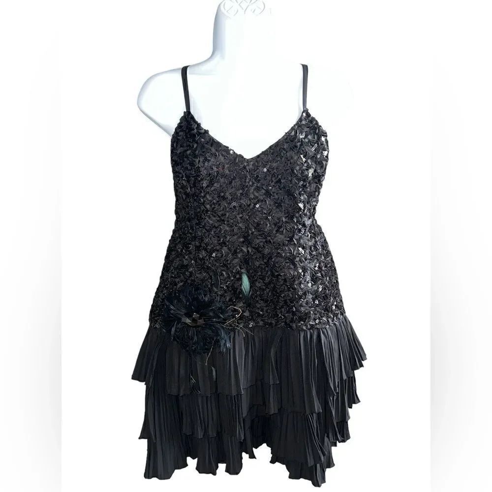 BEBÉ Black Sequined Ruffle Mini Dress Size L